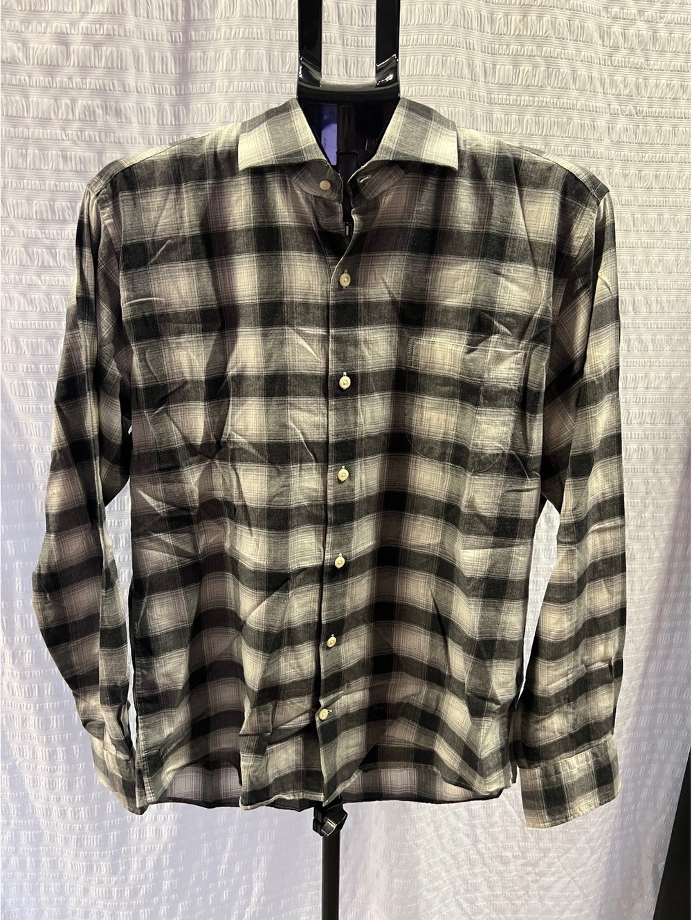 Peter Millar Gale Plaid Flannel Button Up Shirt Men’s M 100% Cotton Gray Black